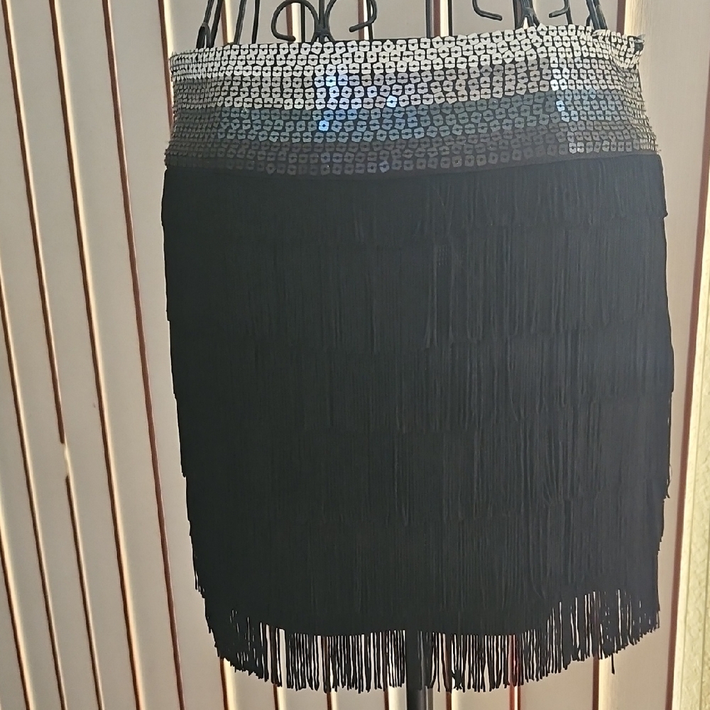 Bebe Black Mini Skirt with Silver Sequin Waistband